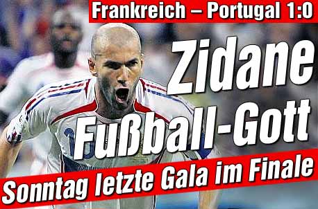 Frankrijk = Zidane verslaat bleek Portugal met 1-0 in halve finale WK2006